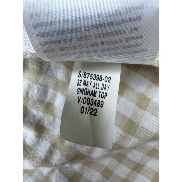 Old Navy Women Puff-Sleeve Smocked Seersucker Babydoll Top 3X Yellow Tan Gingham - Picture 15 of 16